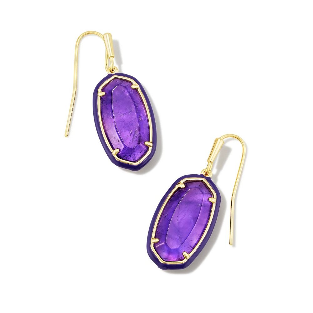 KENDRA SCOTT Dani Gold Enamel Framed Drop Earrings in Amethyst NWT